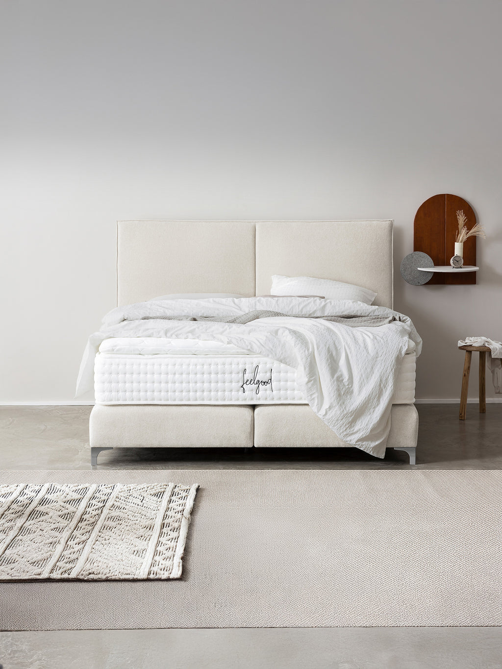 Teddy-Bouclé Boxspringbett Altweiß BARI