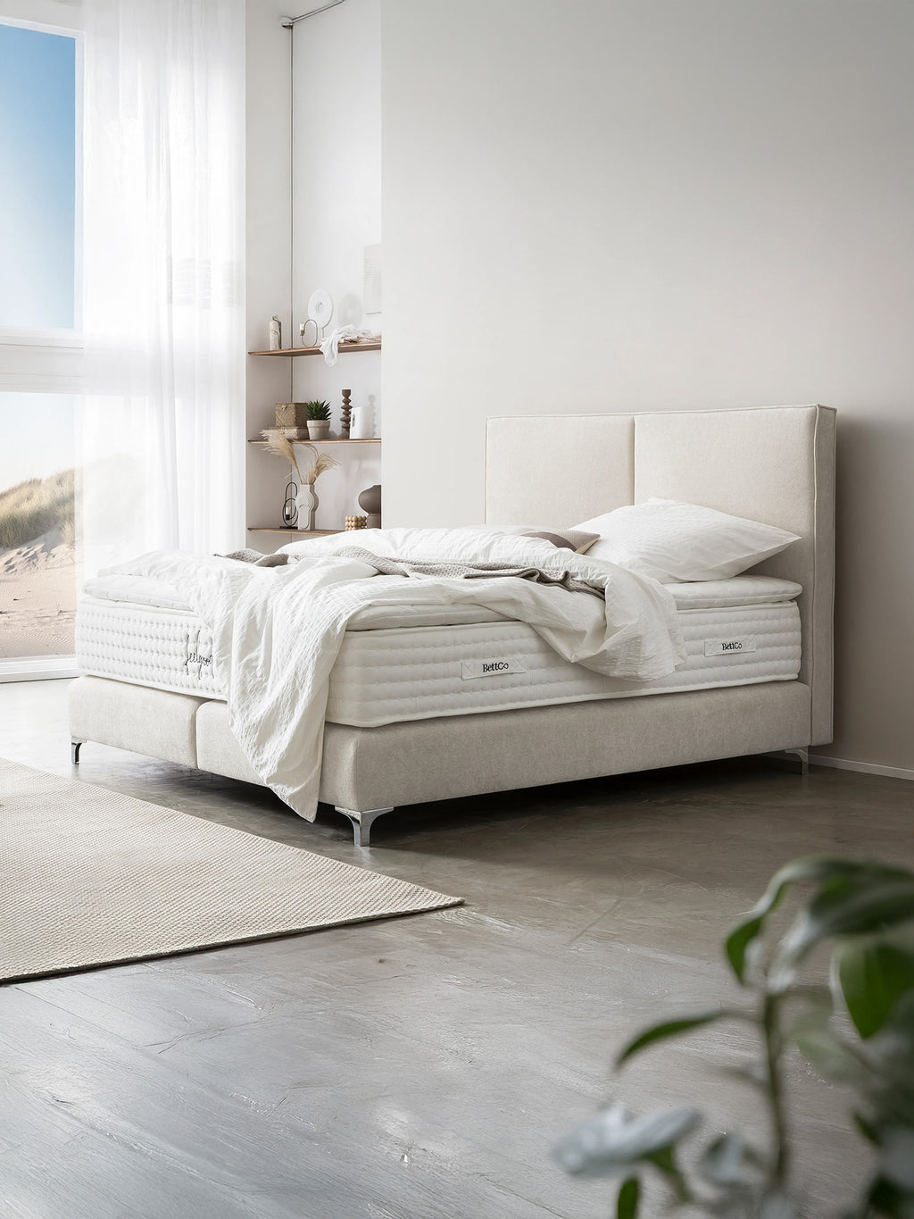 Teddy-Bouclé Boxspringbett Altweiß BARI