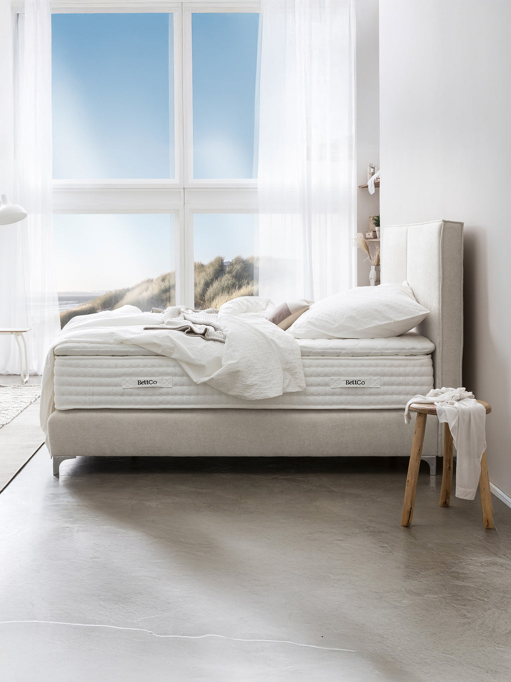 Teddy-Bouclé Boxspringbett Altweiß BARI