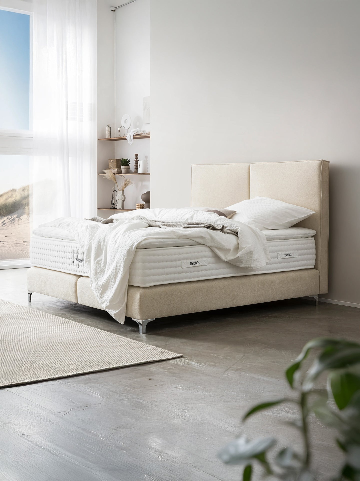 Teddy-Bouclé Boxspringbett Creme BARI