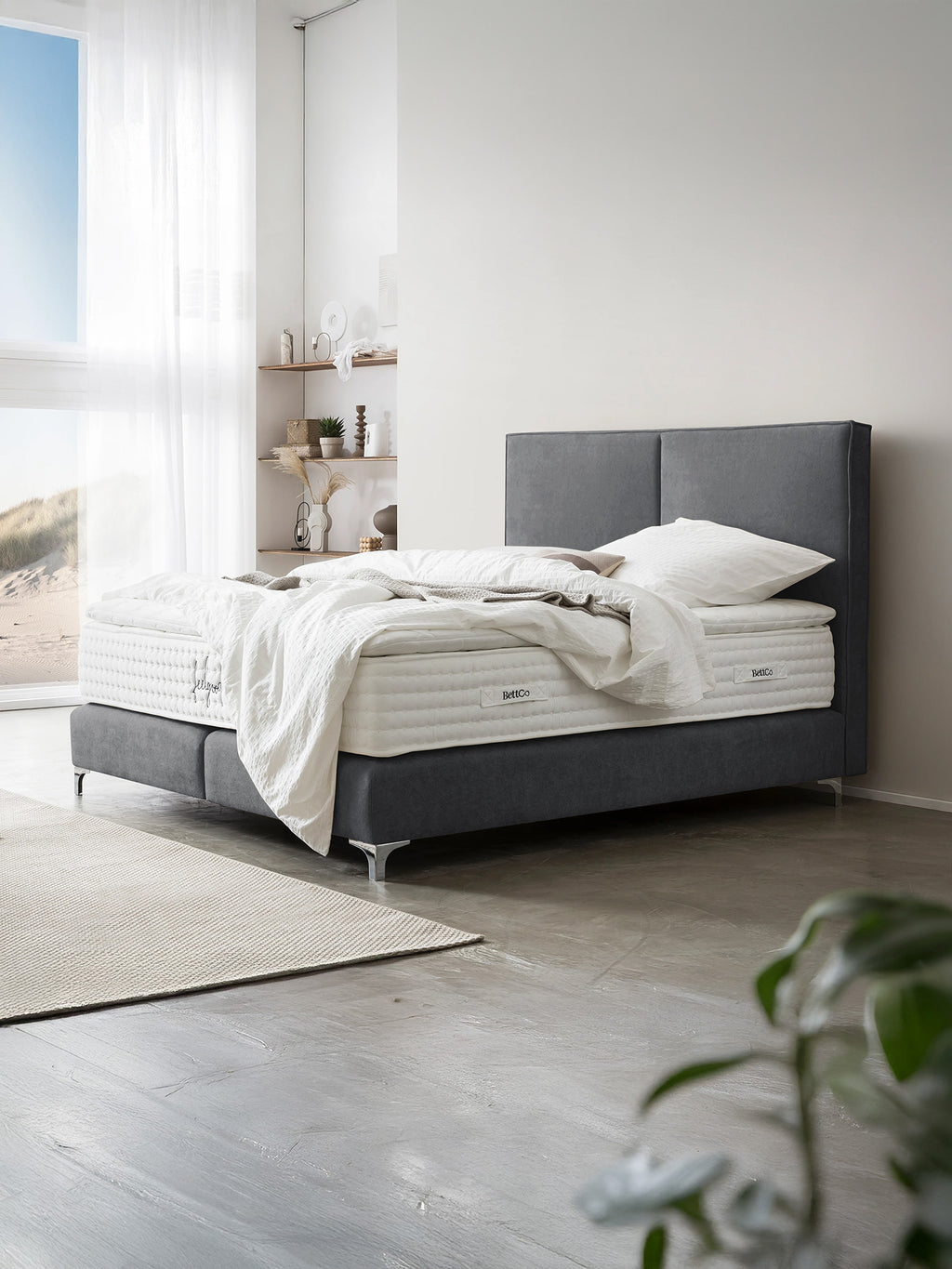 Teddy-Bouclé Boxspringbett Dunkelgrau BARI