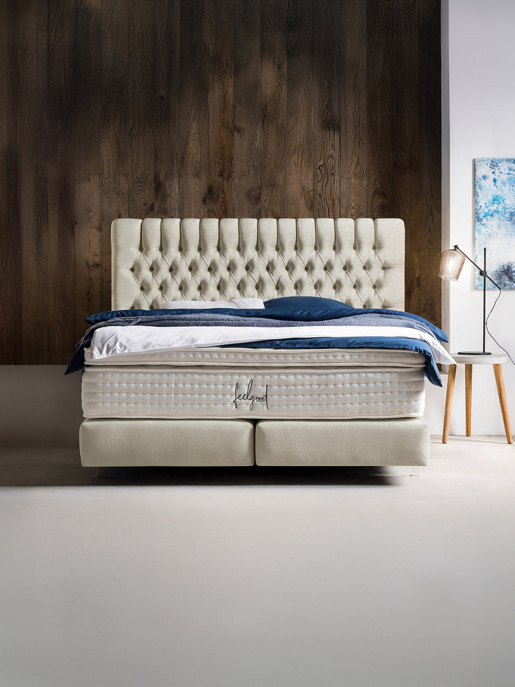 Samt Boxspringbett Creme CHESTER