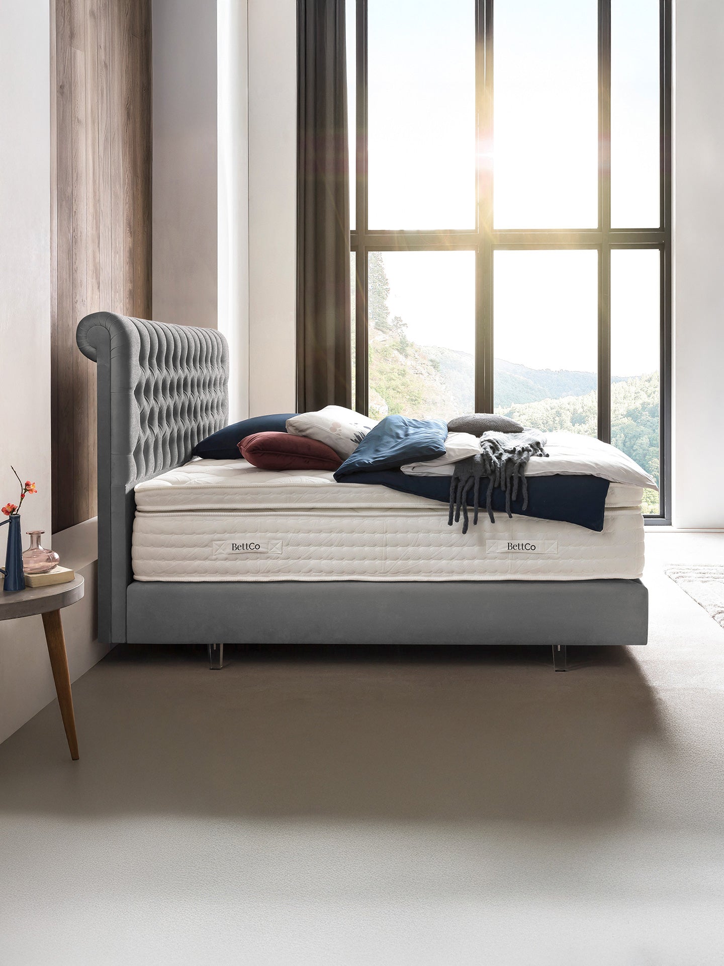 Samt Boxspringbett Grau CHESTER