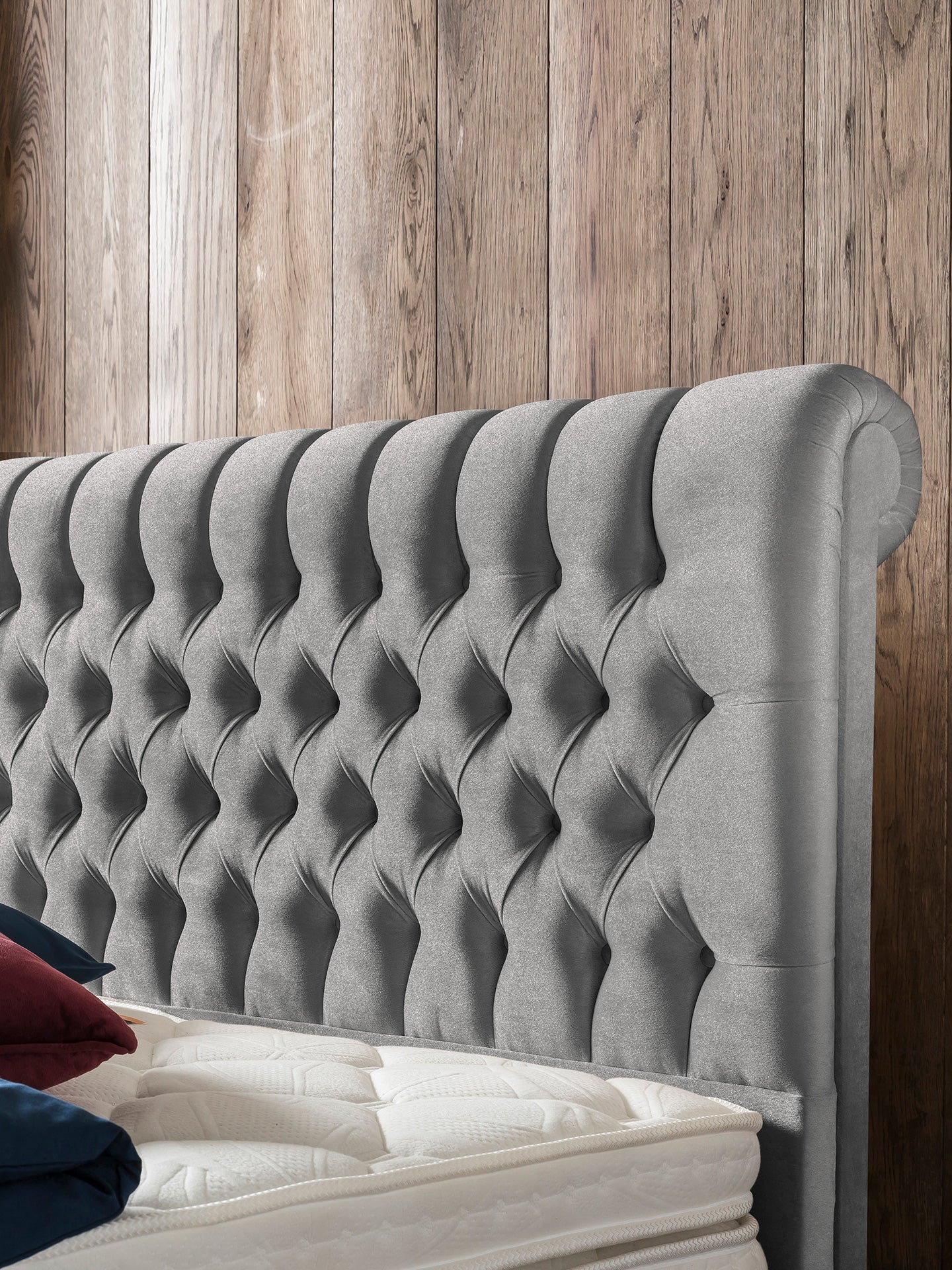 Samt Boxspringbett Grau CHESTER