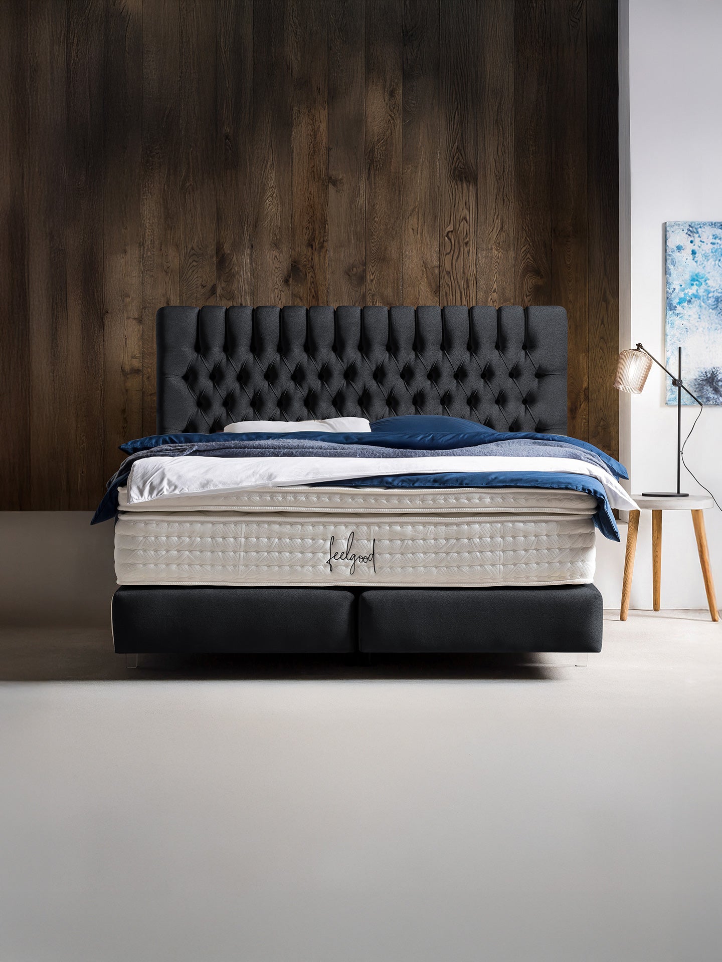 Samt Boxspringbett Schwarz CHESTER