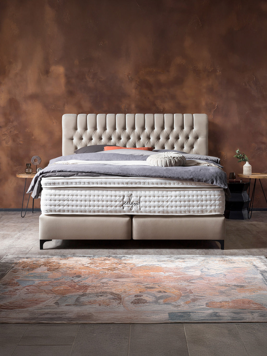 Velours Boxspringbett Creme CHESTER