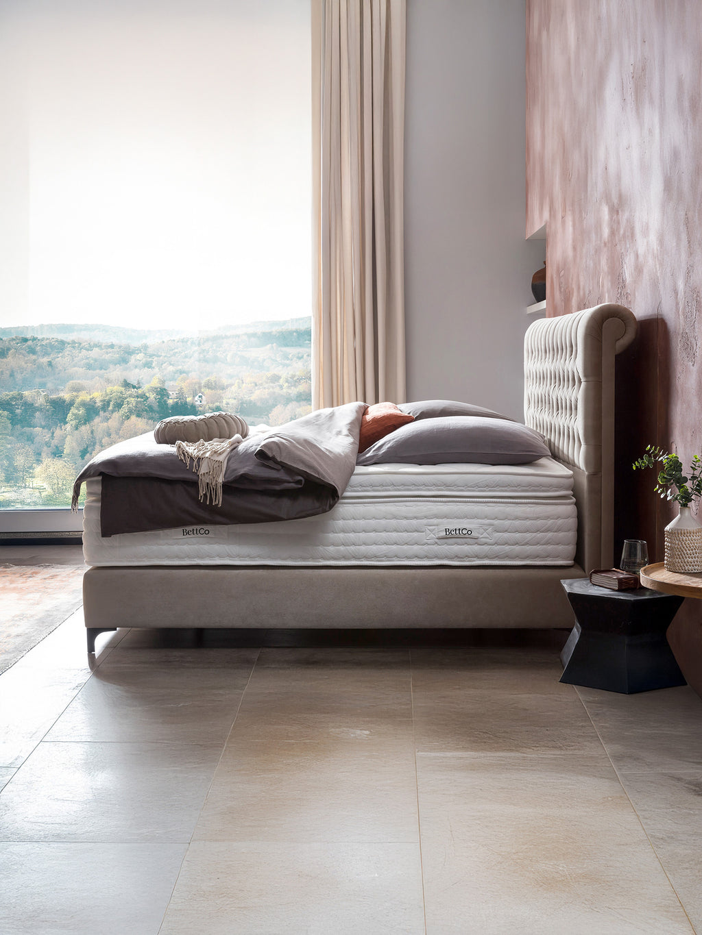 Velours Boxspringbett Creme CHESTER