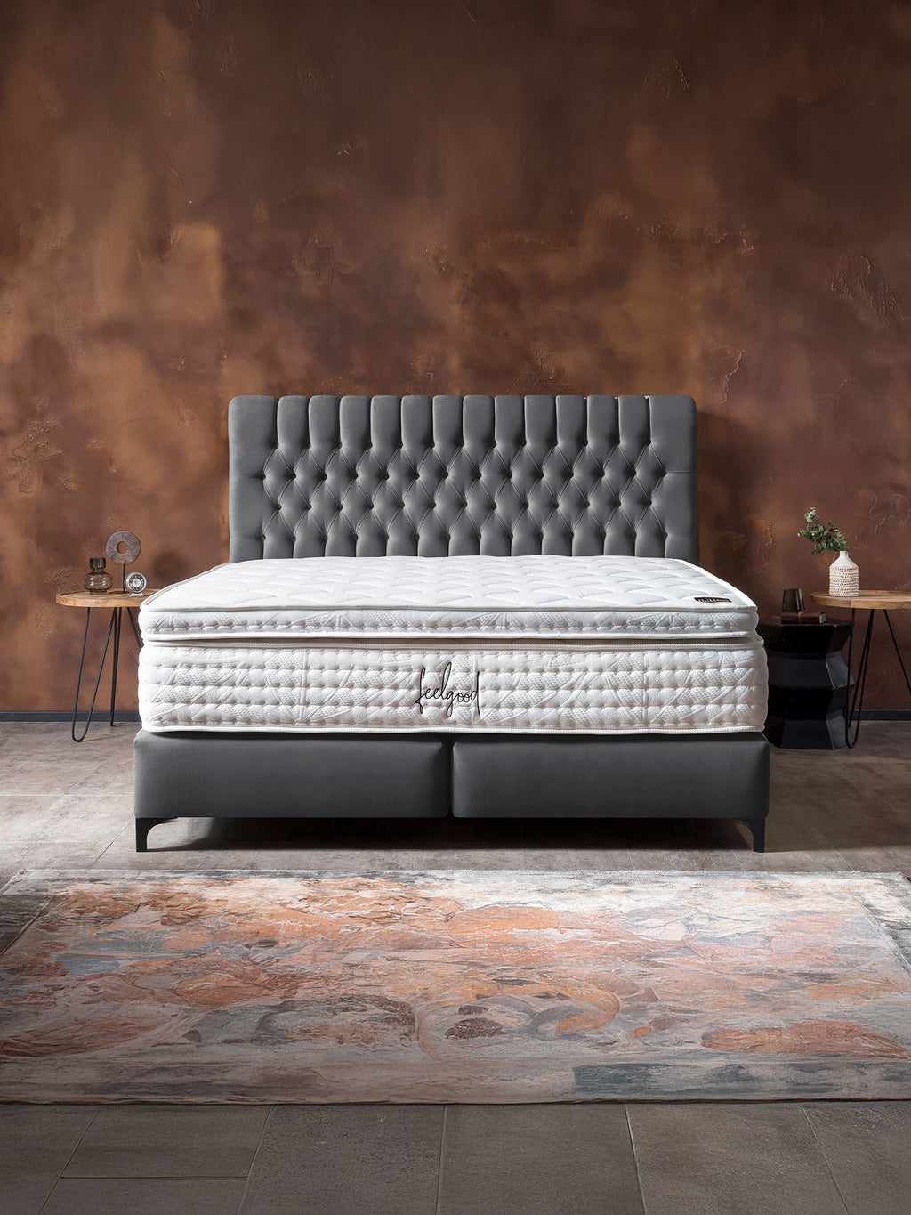 Velours Boxspringbett Dunkelgrau CHESTER