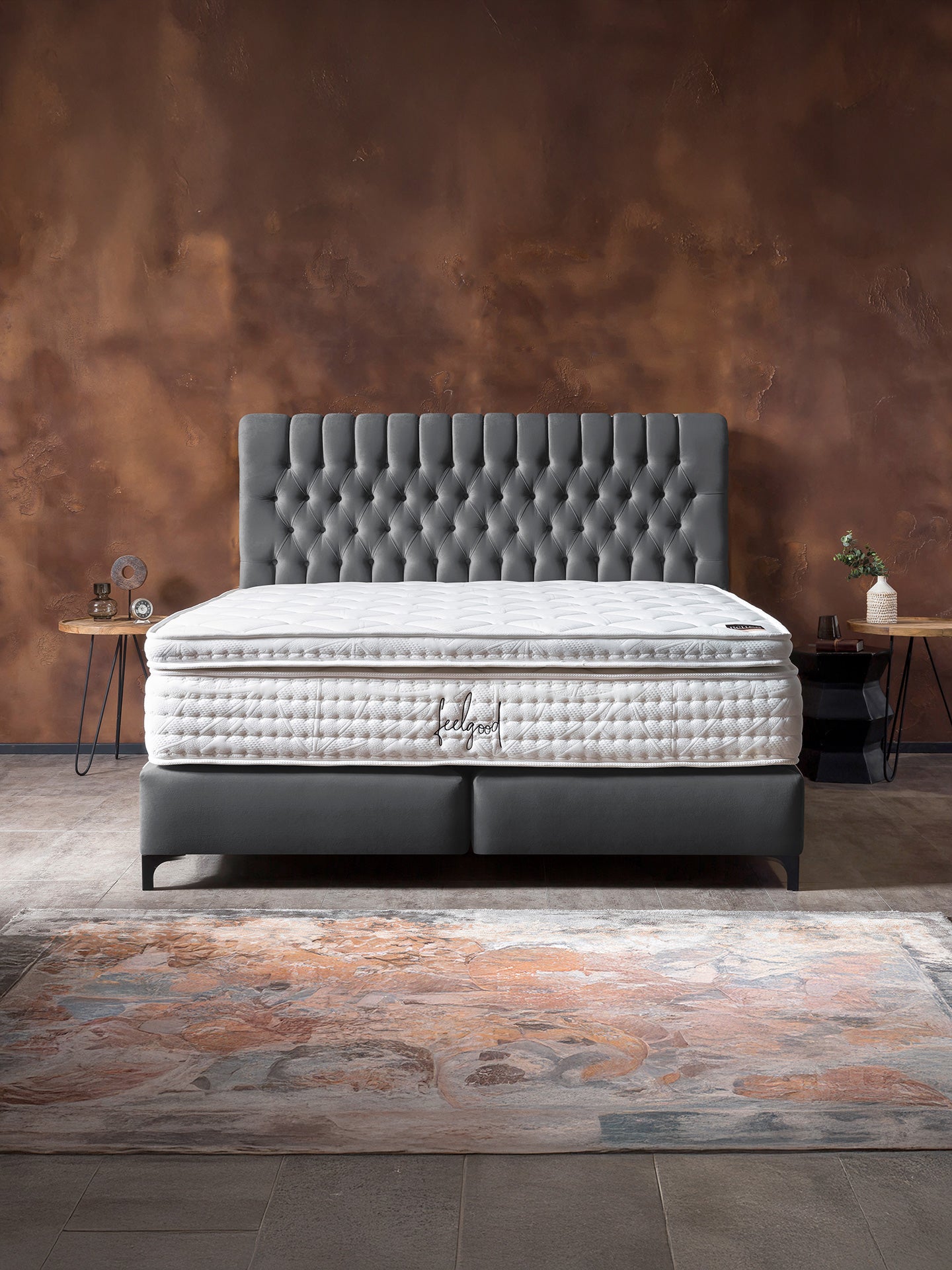 Velours Boxspringbett Dunkelgrau CHESTER