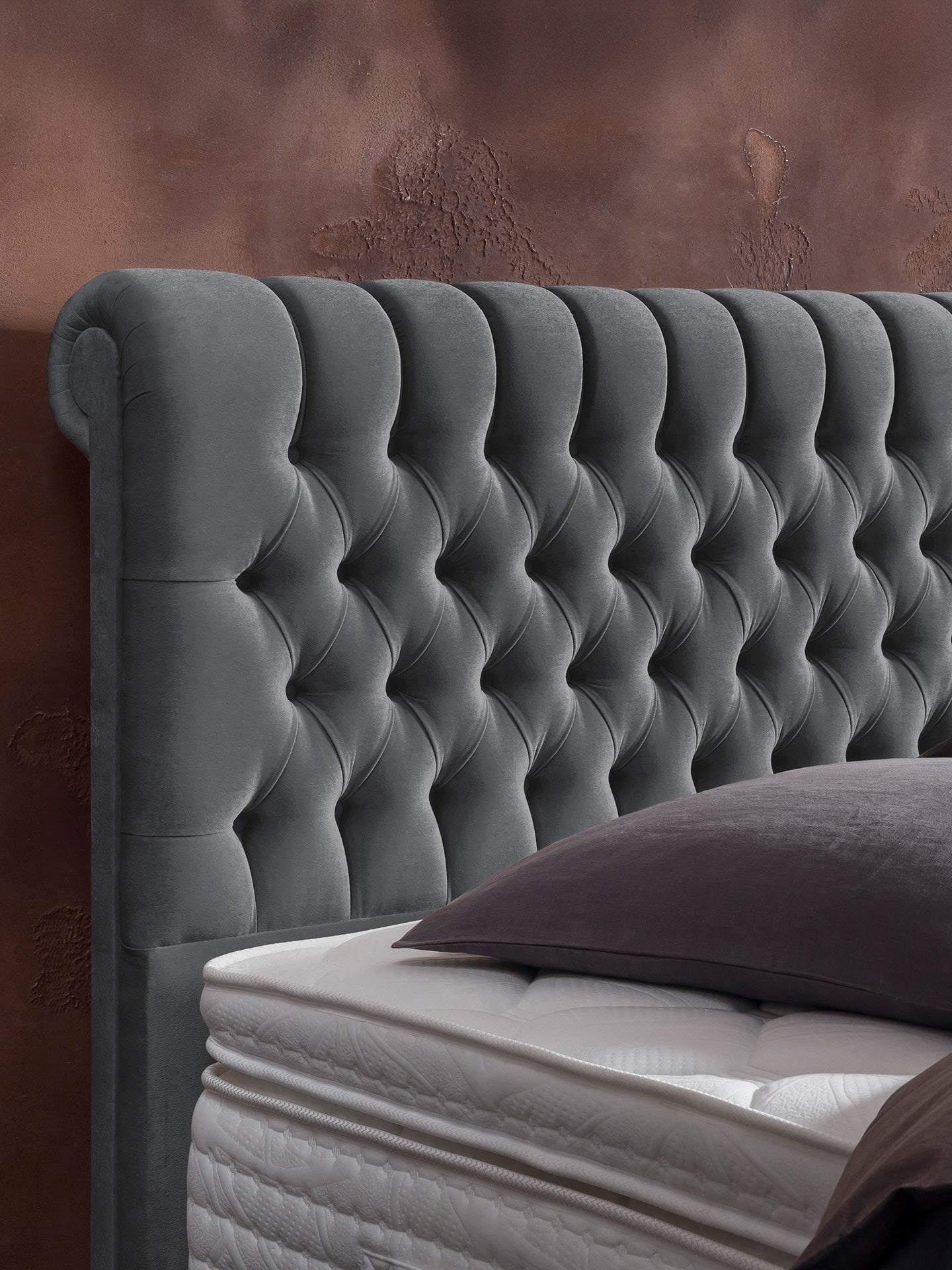 Velours Boxspringbett Dunkelgrau CHESTER