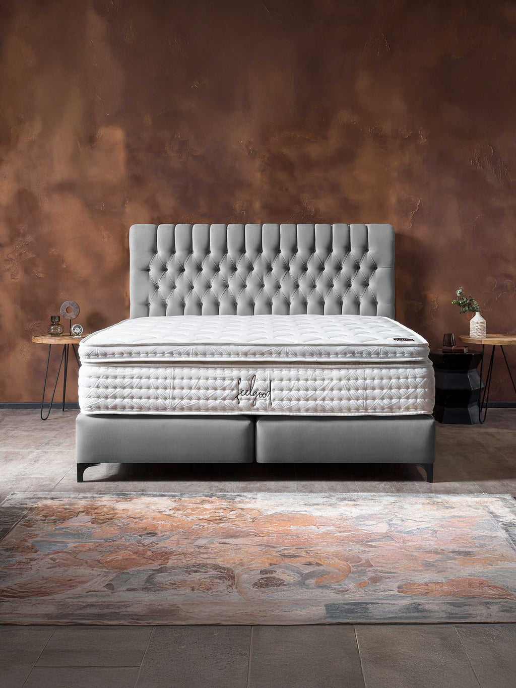 Velours Boxspringbett Grau CHESTER