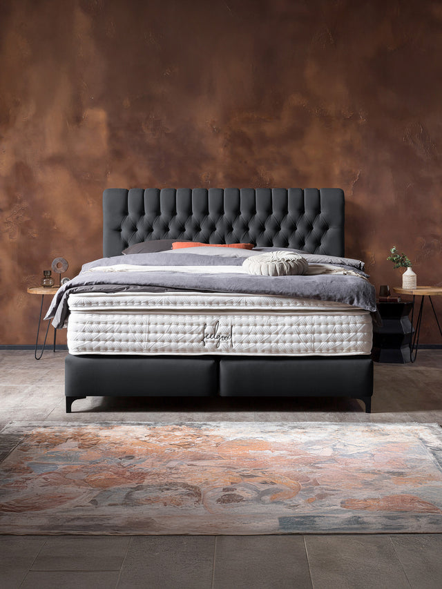 Velours Boxspringbett Schwarz CHESTER