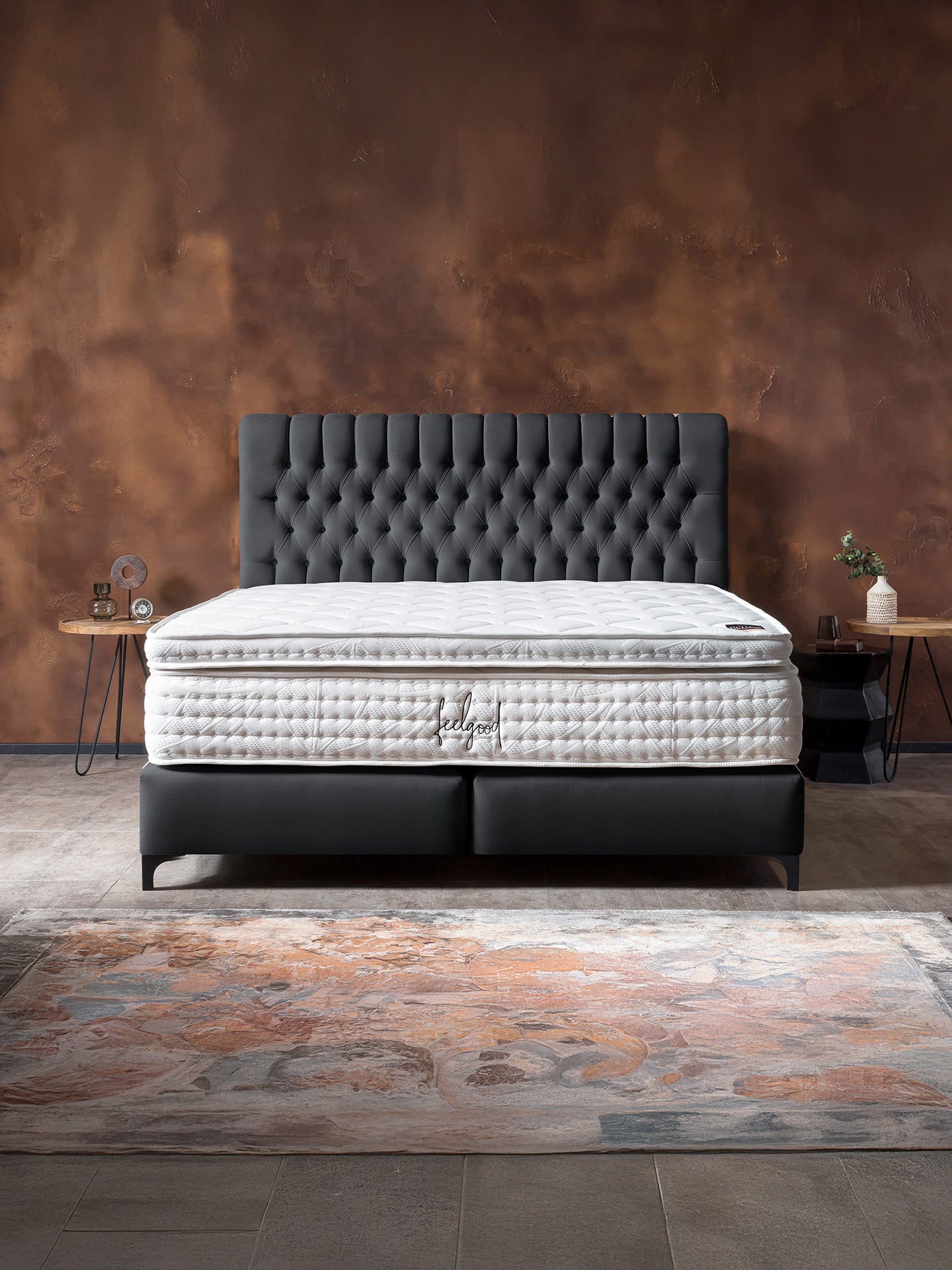 Velours Boxspringbett Schwarz CHESTER