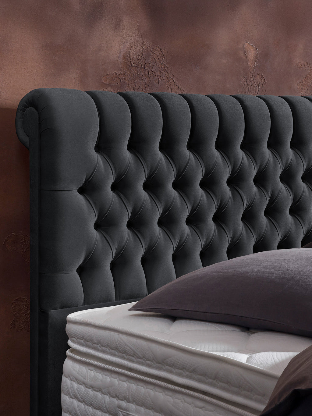 Velours Boxspringbett Schwarz CHESTER