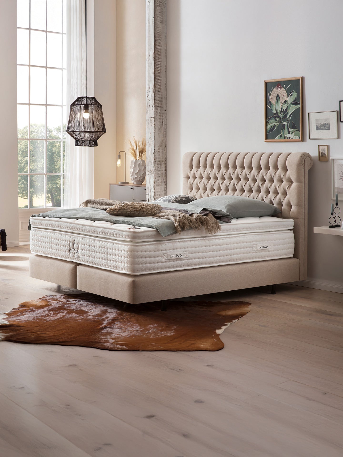 Webstoff Boxspringbett Beige CHESTER