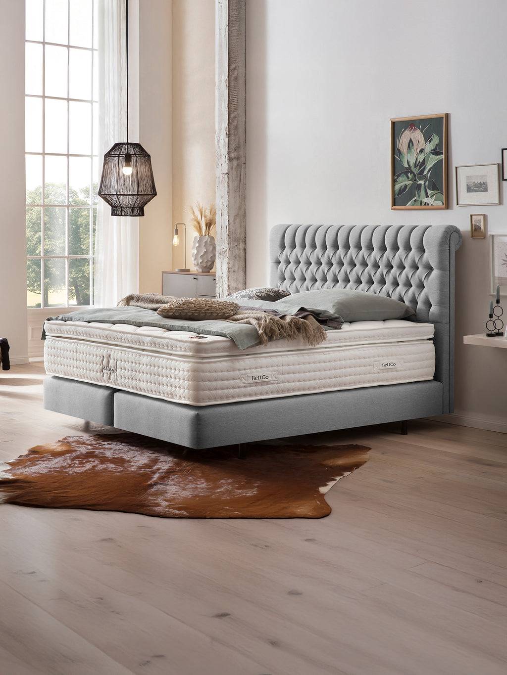 Webstoff Boxspringbett Hellgrau CHESTER