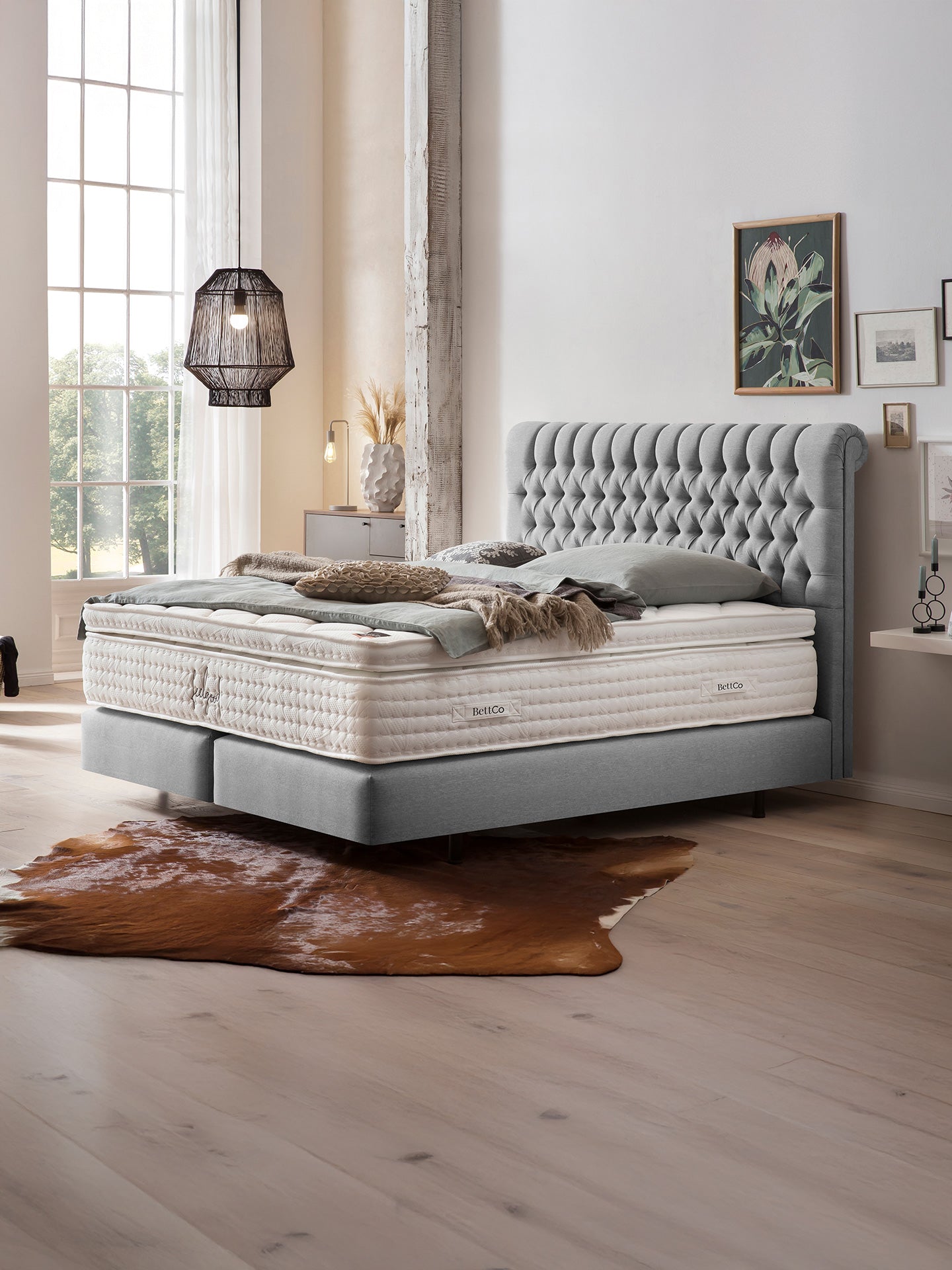 Webstoff Boxspringbett Hellgrau CHESTER