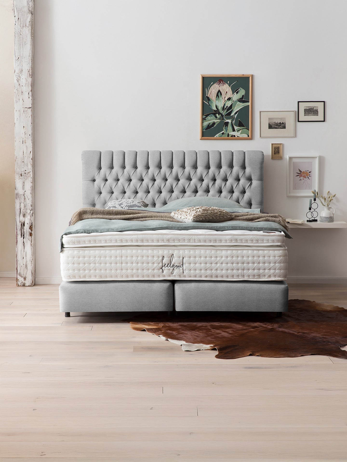 Webstoff Boxspringbett Hellgrau CHESTER