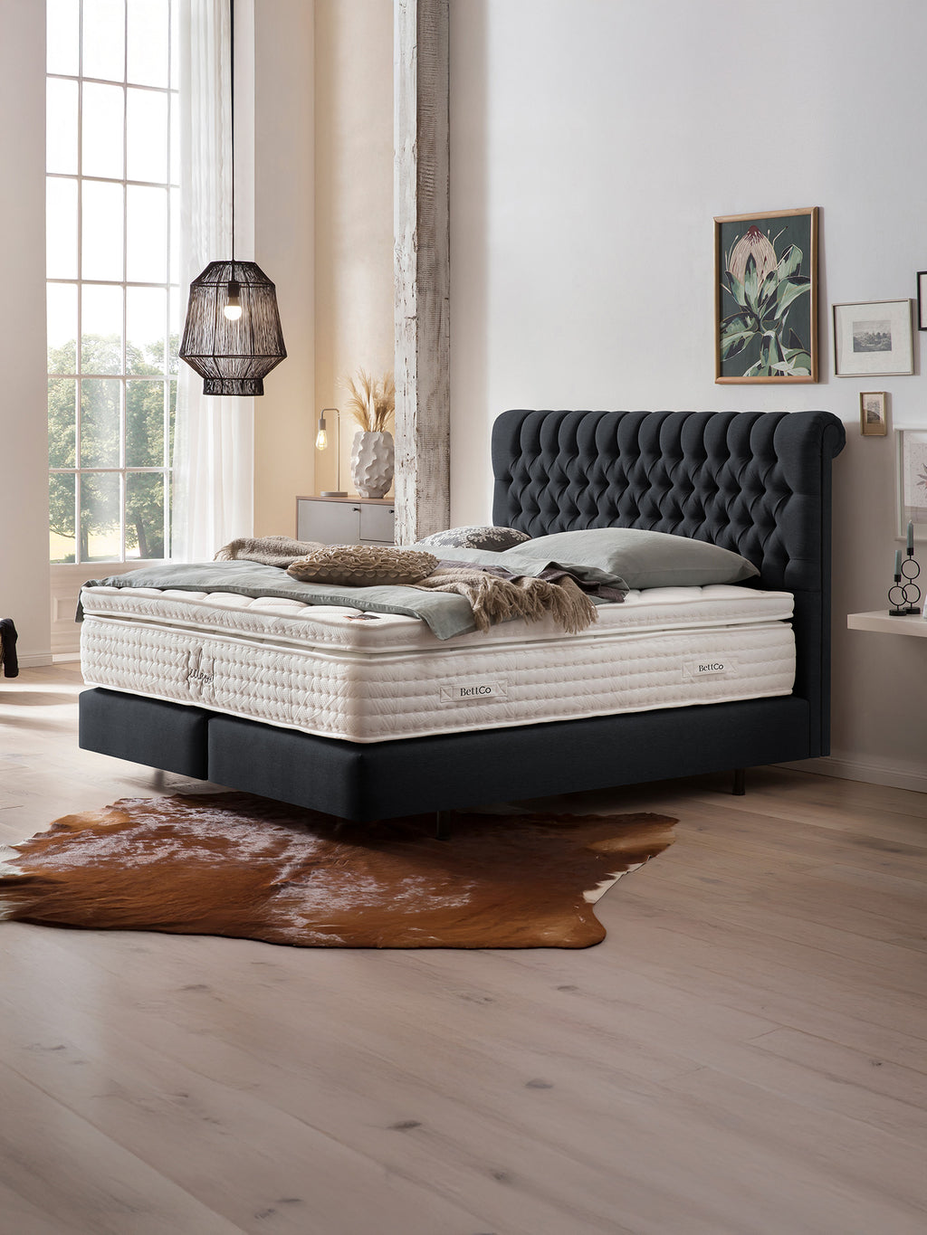 Webstoff Boxspringbett Schwarz CHESTER