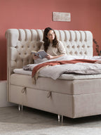 Samt Boxspringbett mit Stauraum Beige CHESTER