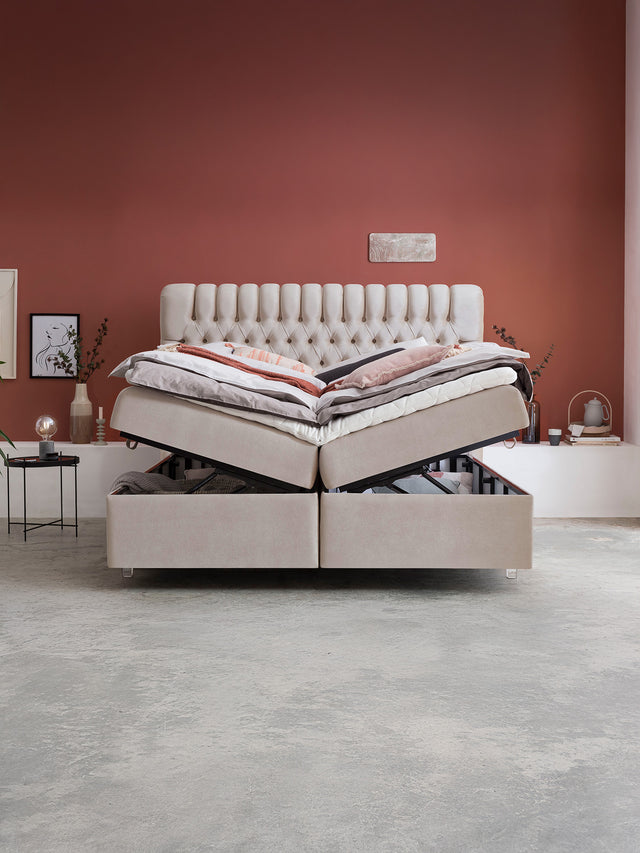 Samt Boxspringbett mit Stauraum Beige CHESTER
