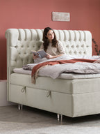 Samt Boxspringbett mit Stauraum Creme CHESTER