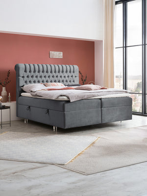 Samt Boxspringbett mit Stauraum Dunkelgrau CHESTER
