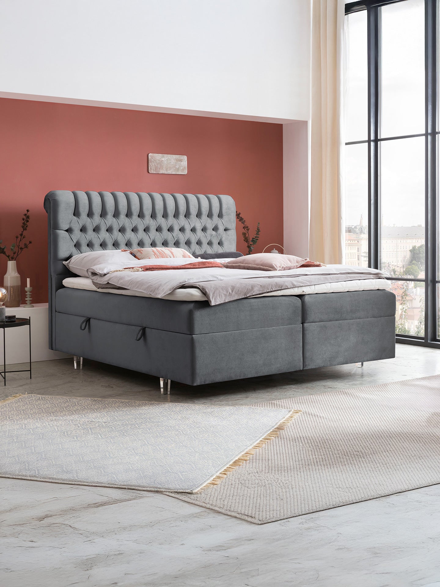 Samt Boxspringbett mit Stauraum Dunkelgrau CHESTER