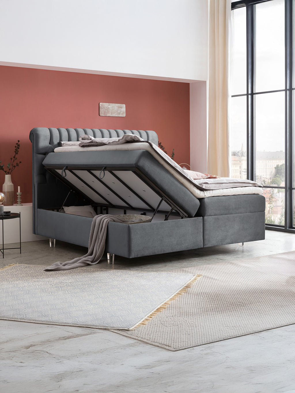 Samt Boxspringbett mit Stauraum Dunkelgrau CHESTER