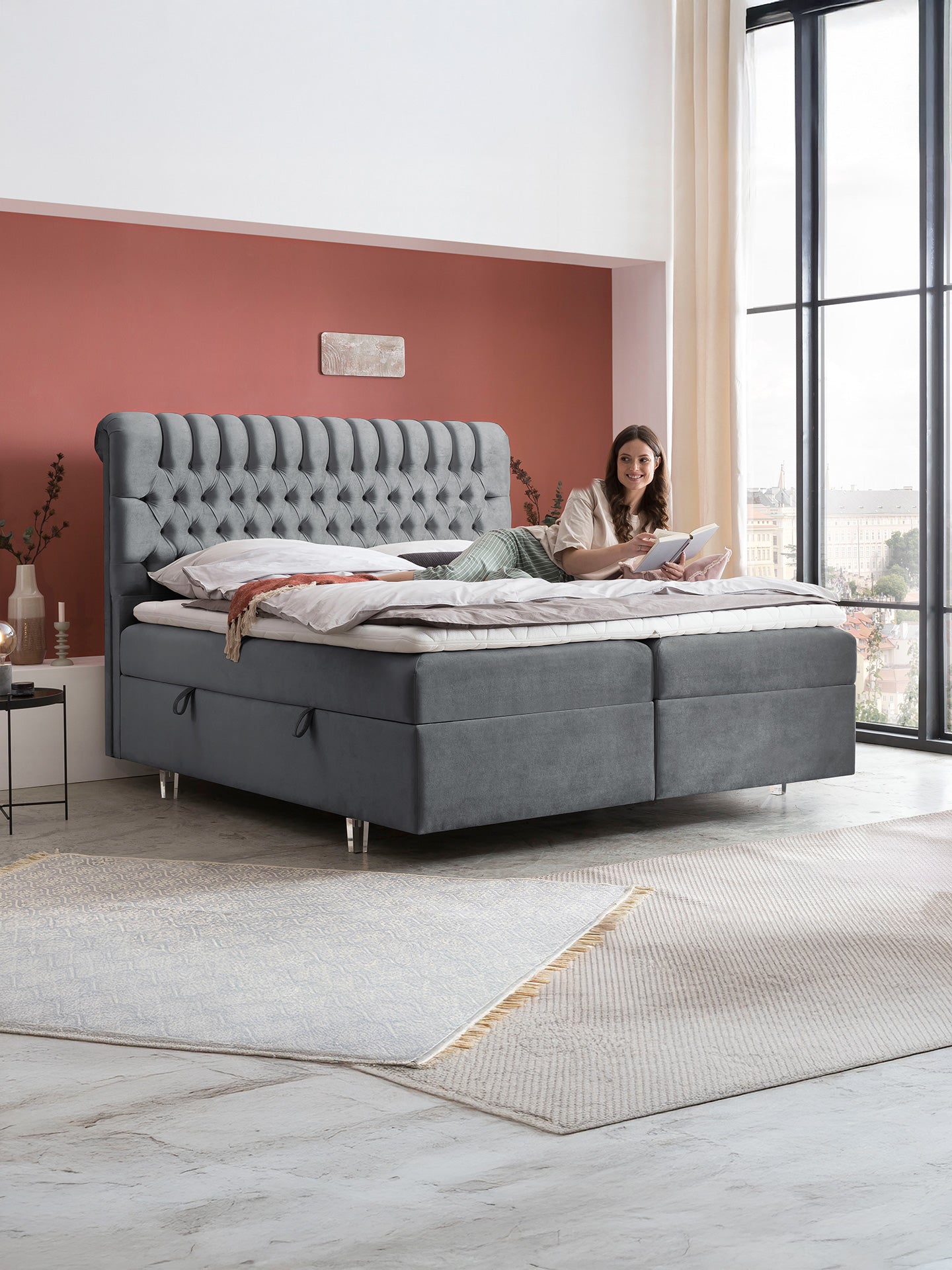 Samt Boxspringbett mit Stauraum Dunkelgrau CHESTER