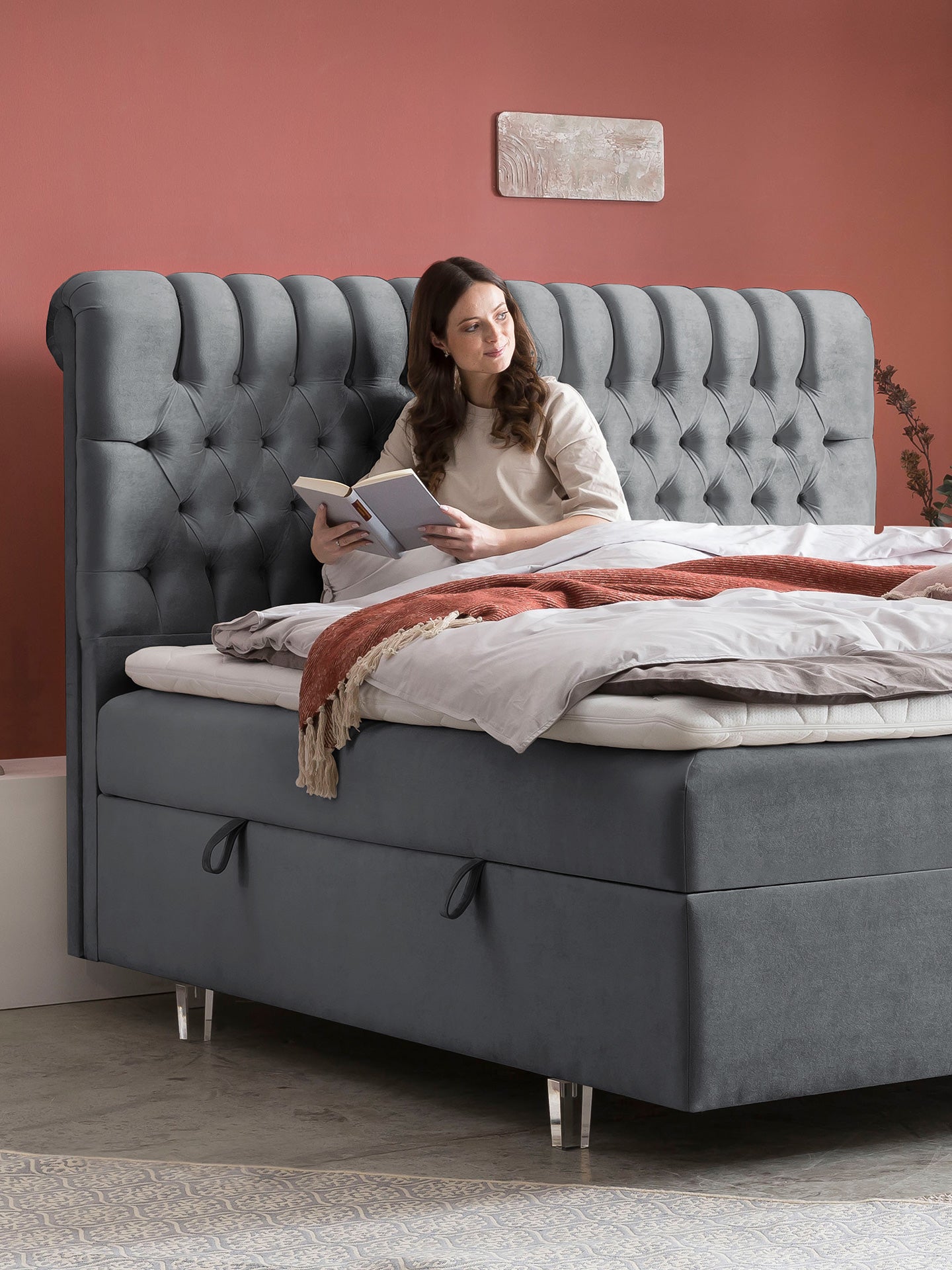 Samt Boxspringbett mit Stauraum Dunkelgrau CHESTER