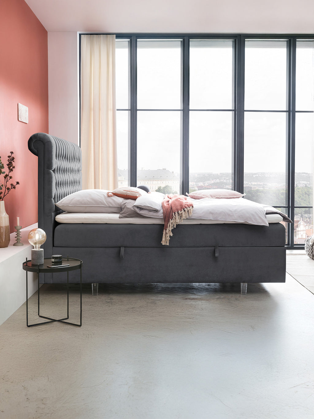 Samt Boxspringbett mit Stauraum Dunkelgrau CHESTER