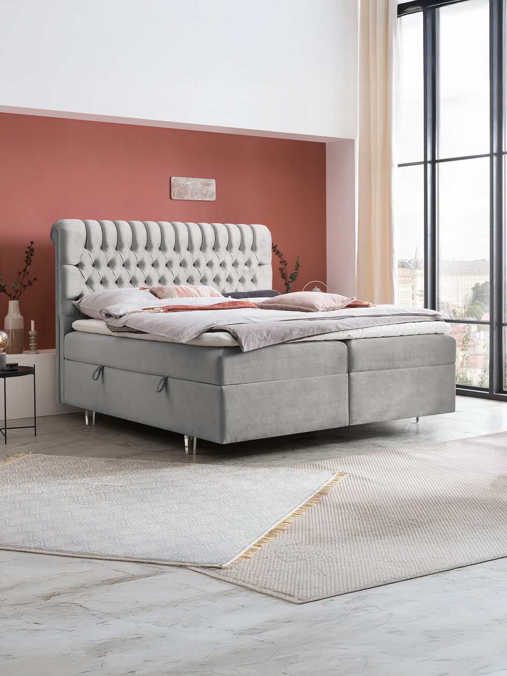 Samt Boxspringbett mit Stauraum Grau CHESTER