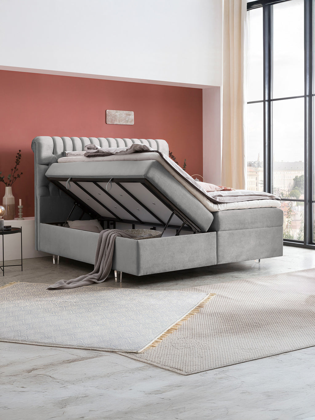 Samt Boxspringbett mit Stauraum Grau CHESTER