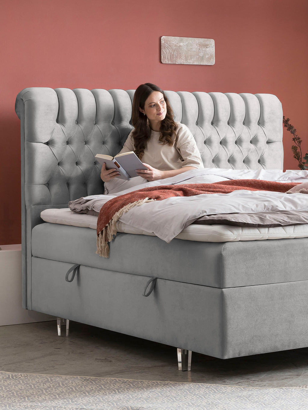 Samt Boxspringbett mit Stauraum Grau CHESTER