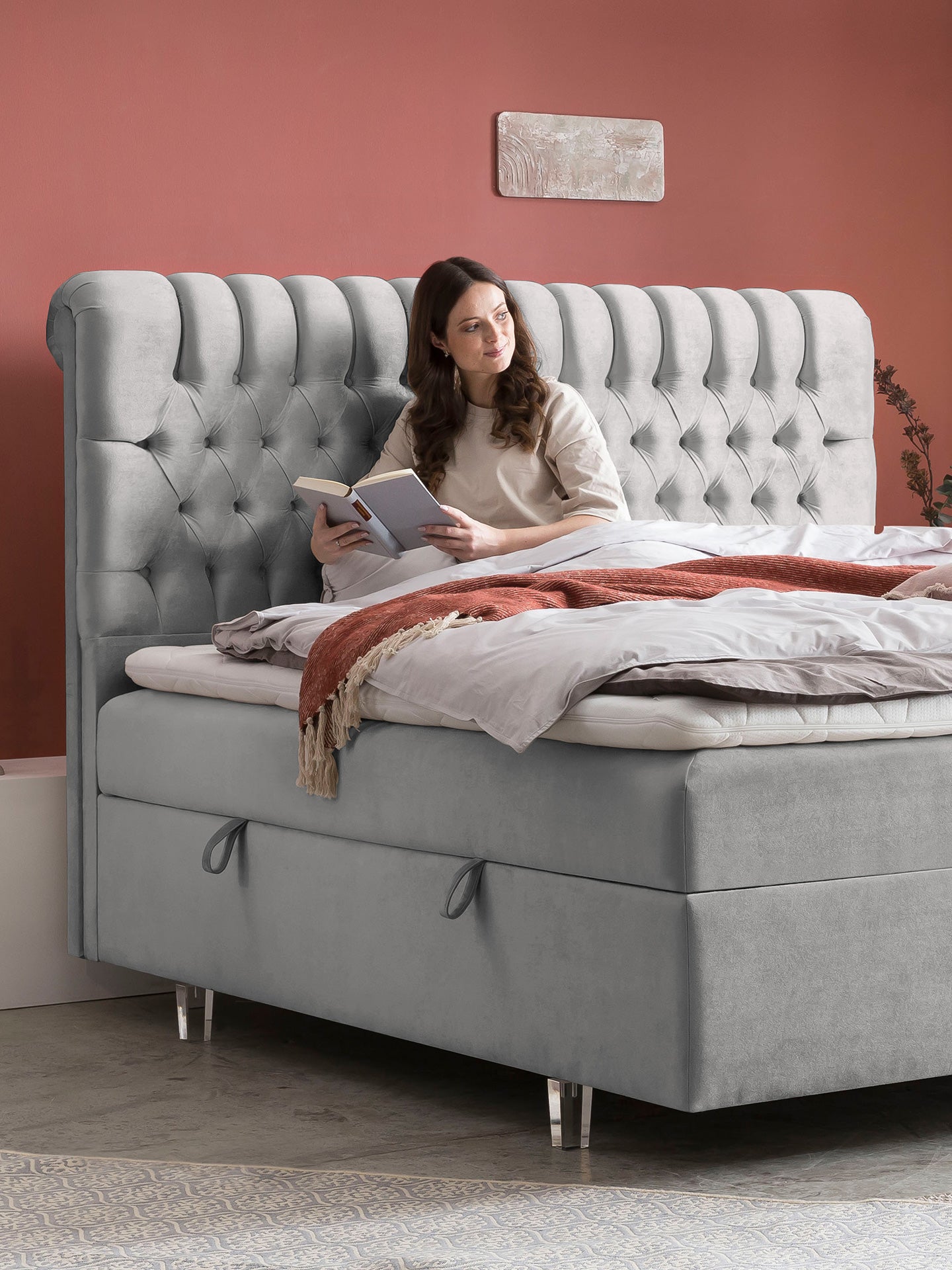 Samt Boxspringbett mit Stauraum Grau CHESTER