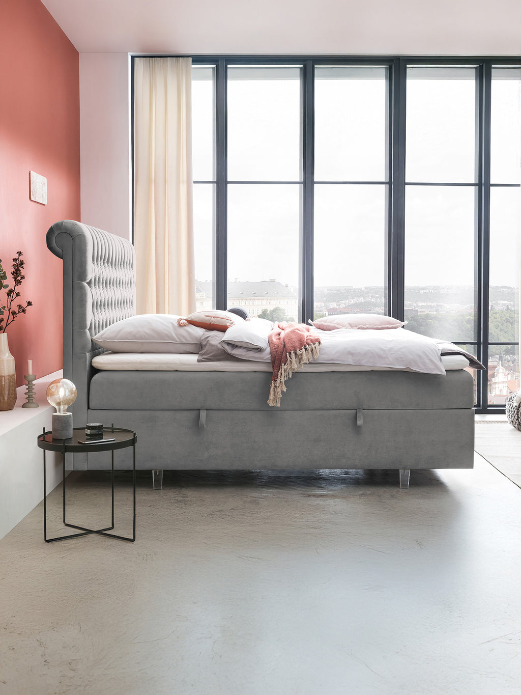 Samt Boxspringbett mit Stauraum Grau CHESTER