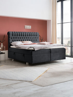 Samt Boxspringbett mit Stauraum Schwarz CHESTER