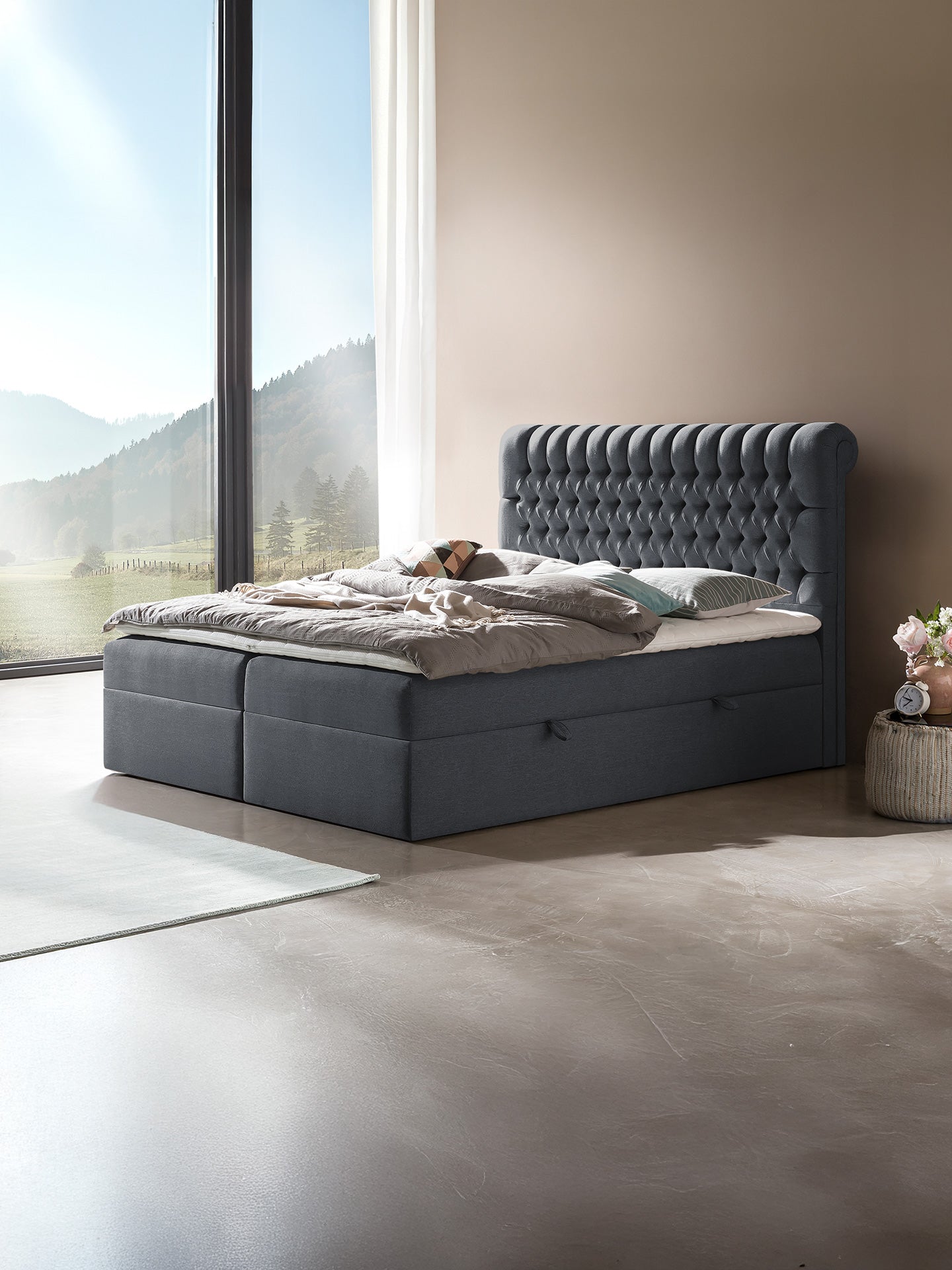 Webstoff Boxspringbett mit Stauraum Anthrazit CHESTER