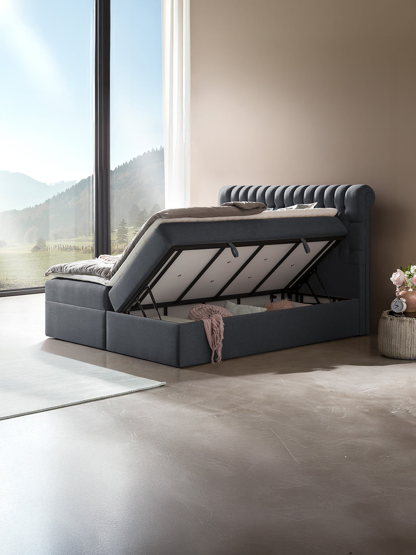 Webstoff Boxspringbett mit Stauraum Anthrazit CHESTER