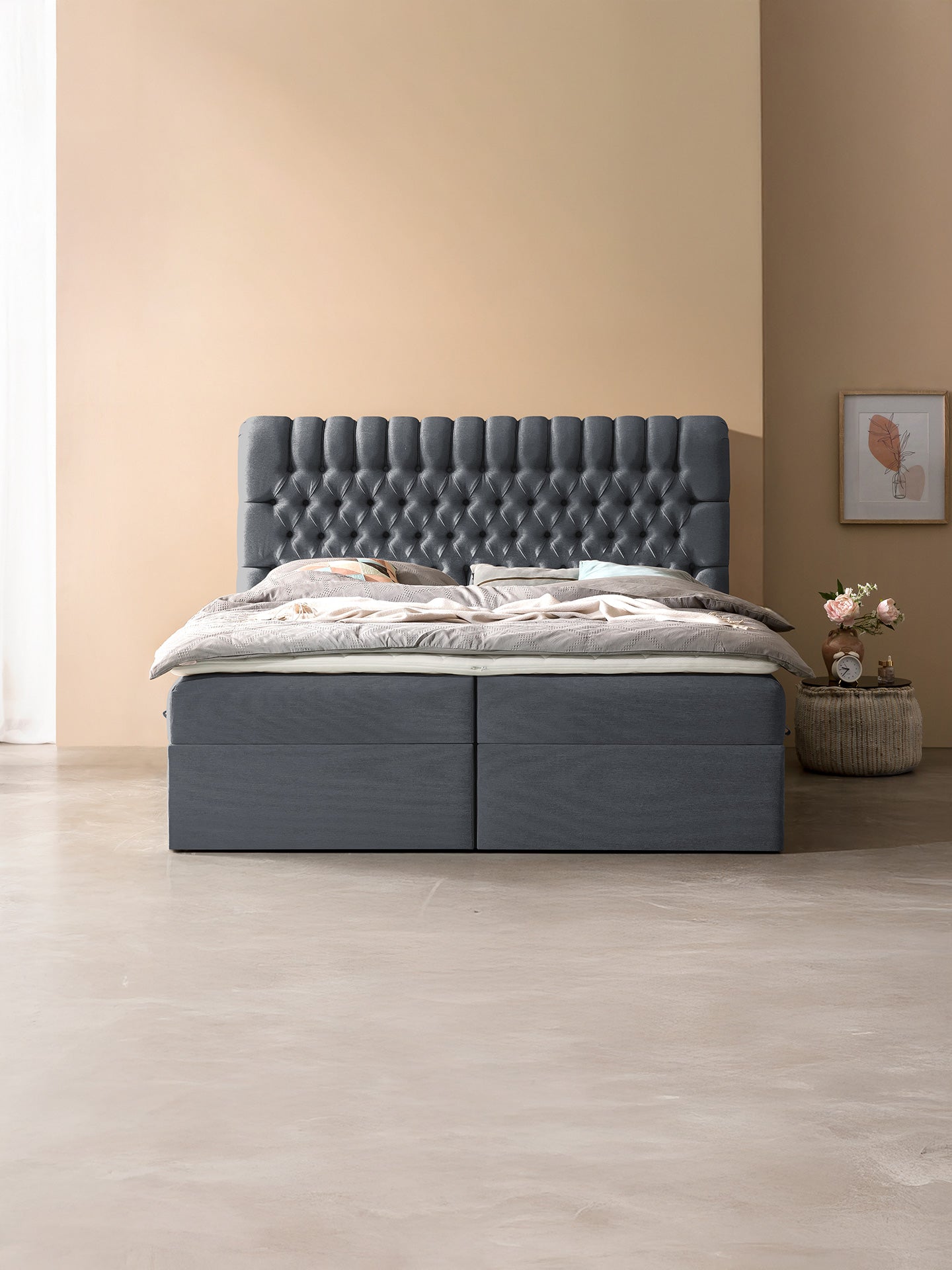 Webstoff Boxspringbett mit Stauraum Anthrazit CHESTER