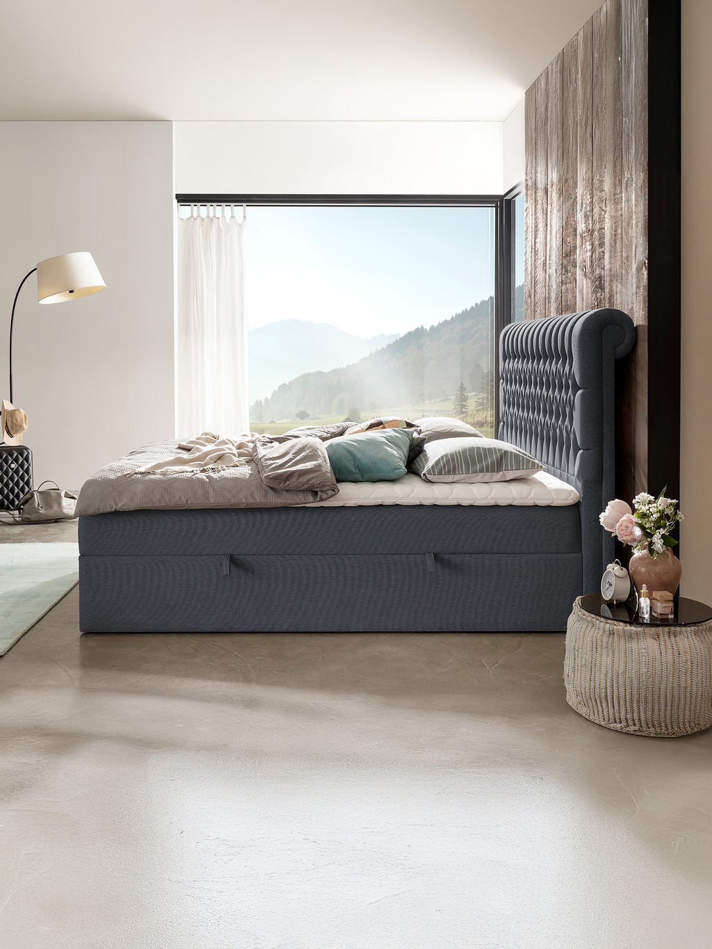 Webstoff Boxspringbett mit Stauraum Anthrazit CHESTER