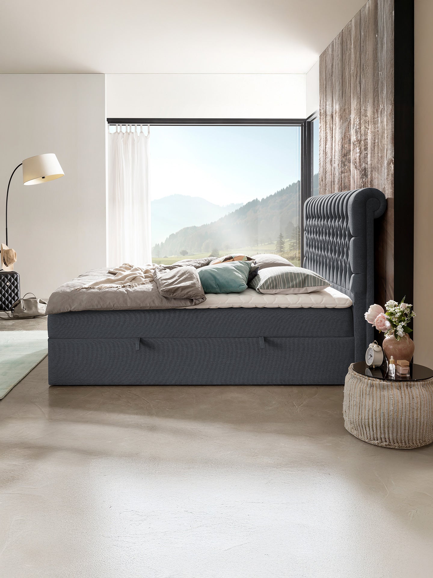 Webstoff Boxspringbett mit Stauraum Anthrazit CHESTER