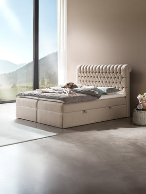Webstoff Boxspringbett mit Stauraum Beige CHESTER
