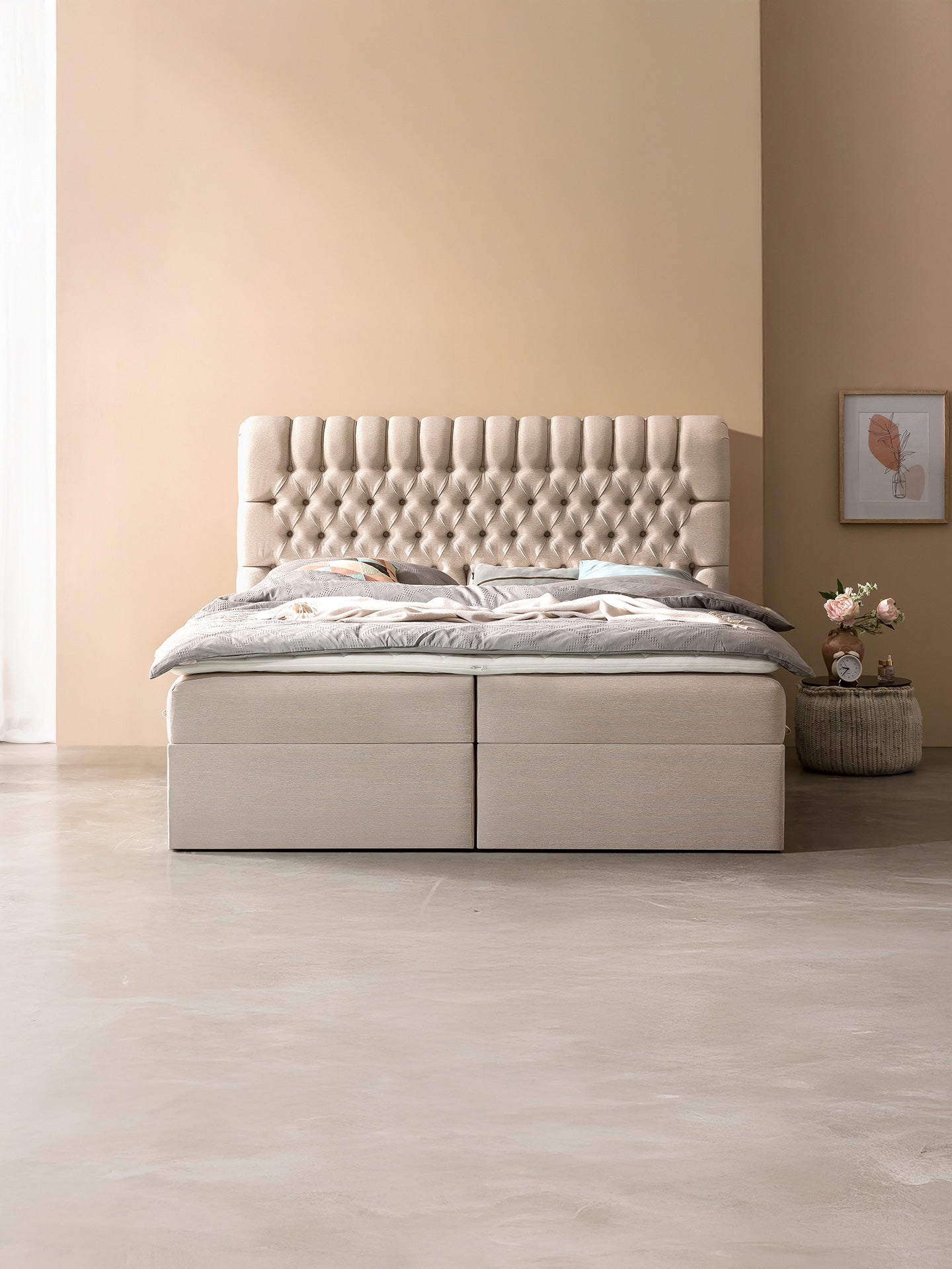 Webstoff Boxspringbett mit Stauraum Beige CHESTER
