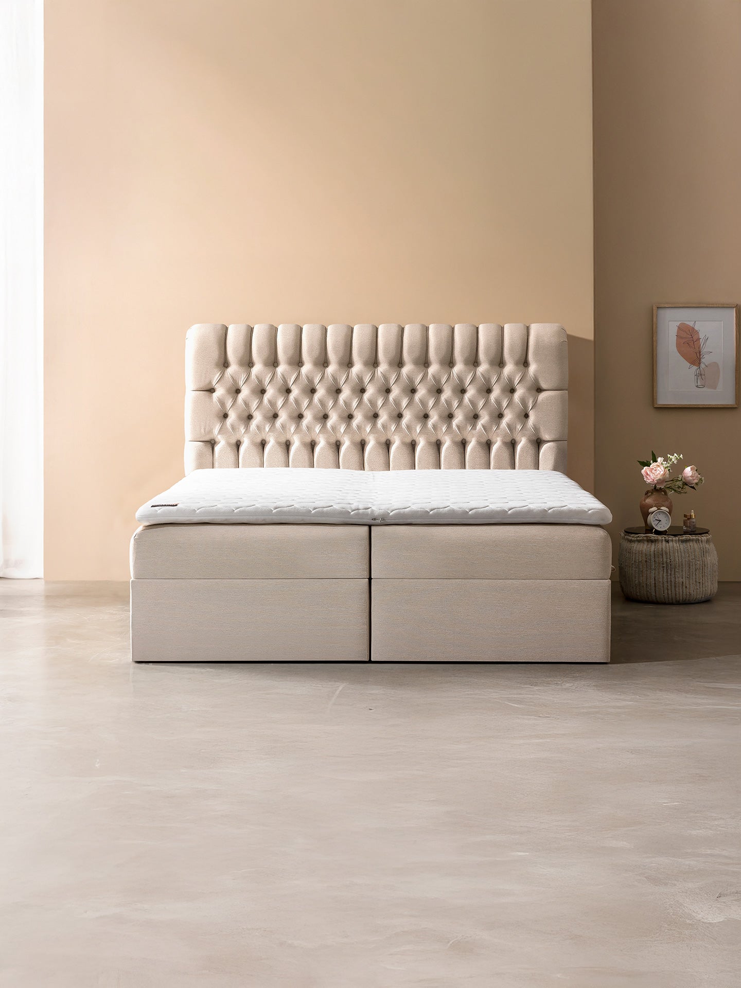 Webstoff Boxspringbett mit Stauraum Beige CHESTER