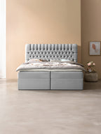 Webstoff Boxspringbett mit Stauraum Hellgrau CHESTER