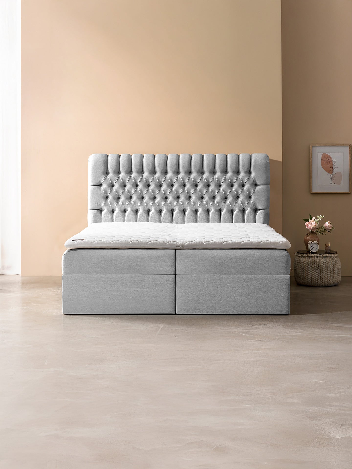 Webstoff Boxspringbett mit Stauraum Hellgrau CHESTER