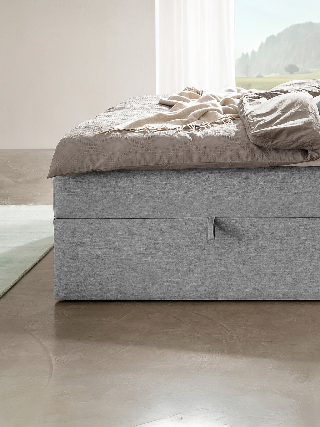 Webstoff Boxspringbett mit Stauraum Hellgrau CHESTER
