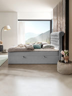 Webstoff Boxspringbett mit Stauraum Hellgrau CHESTER
